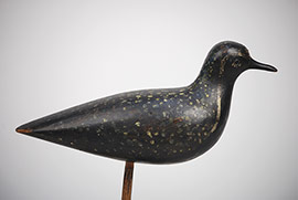 Golden plover by an unknown maker from Nantucket, MA, with JHS carved into its bottom
