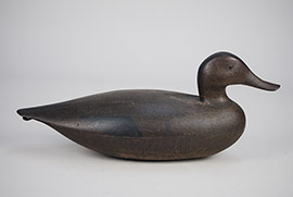 Hollow black duck made for the Winous Point Gun Club in Sandusky, Ohio, ca. 1870. Rigged but possibly used once. Outstanding form and wonderful dry paint. An iconic Ohio decoy.