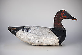 Pair of high head canvasbacks by James T. Holly of Havre de Grace, MD in old gunning paint, ca. 1890