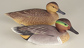 Pair of miniature green-winged teal by Herb Miller of Ship Bottom, New Jersey.