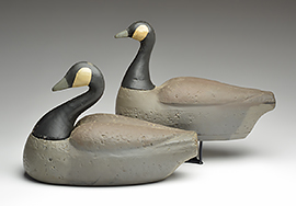 Pair of cork-bodied Canada geese with removable heads by a Mr. Pruss of Saginaw Bay, Michigan, ca. 1930