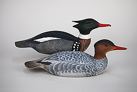 Pair of 2/3-sized red-breasted mergansers by JJ West of Bordentown, NJ.