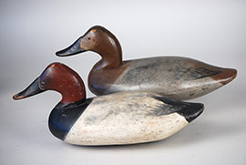 Pair of canvasbacks by Jim Currier of Havre de Grace, Maryland, ca. 1950