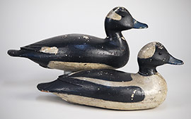 Pair of hollow buffleheads with raised wingtips by Joe Savko of Trenton, New Jersey. According to his chapter in "Floating Sculpture," he only made six buffleheads.