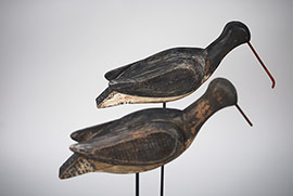 Pair of 3-piece vertically laminated curlews, one with a replaced bill, by an unknown Long Island maker, ca. 1915.