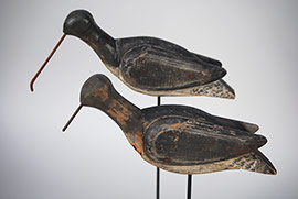 Pair of 3-piece vertically laminated curlews, one with a replaced bill, by an unknown Long Island maker, ca. 1915.
