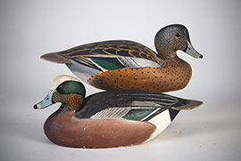 Pair of miniature balsa-bodied wigeon by the Ward brothers of Crisfield, Maryland. 