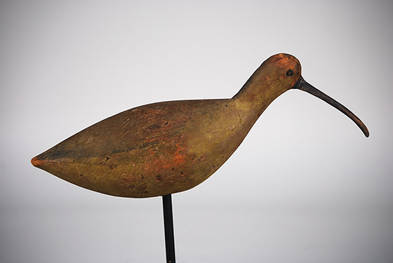 Running curlew with carved eyes from Hog Island, Virginia, ca. 1900. Replaced bill.